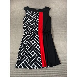 White House Black Market Dress Womens Sz Med Black Red Geometric Colorblock Mod